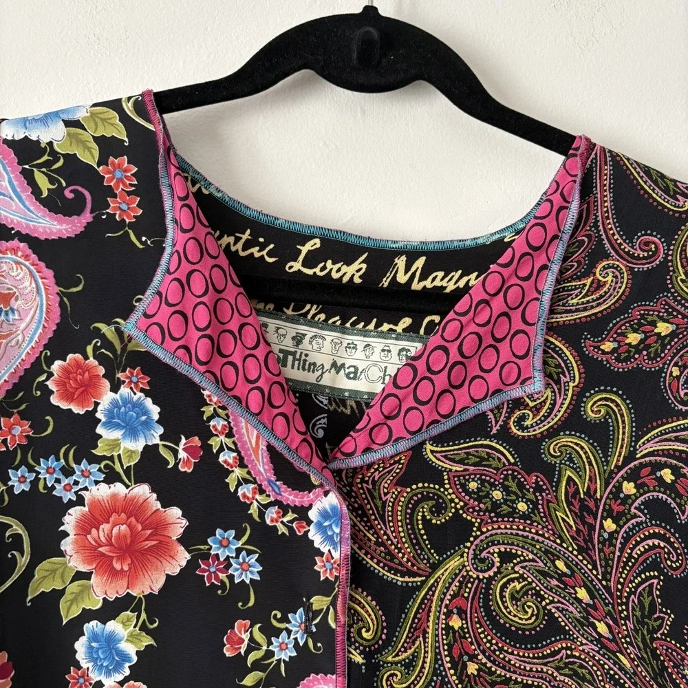Nothing Matches Mixed Print Button Front Top Size 0 XS Patchwork Artsy Boho USA